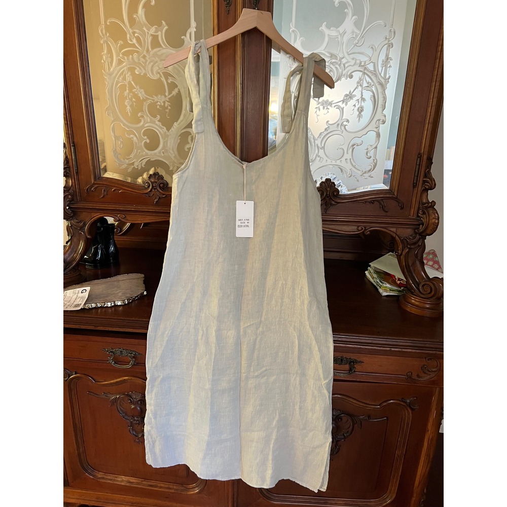 Valentina Naldi Italy Linen Shift Dress Lite Sage Minimalist Lagen Look Natural